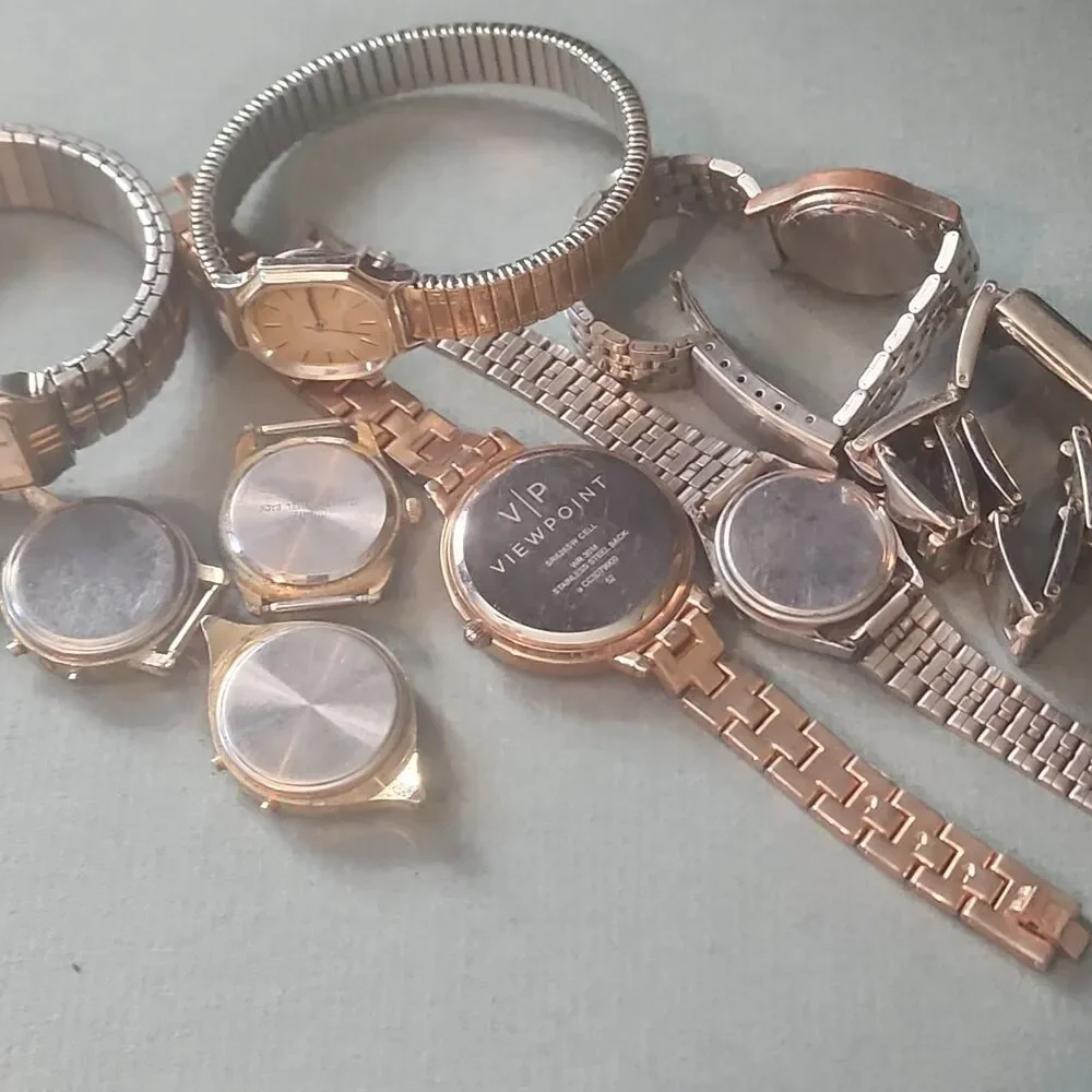 VTG Watch Lot of 8 Gold Silver Tone Ompex Quartz Digital Analog Parts Repair